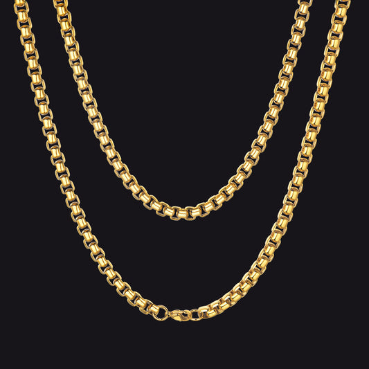 Hohle Rolo-Box-Gliederkette für Herren, 3/6 mm Breite