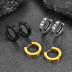 Brincos Huggie de Argola com Algarismos Romanos para Homens