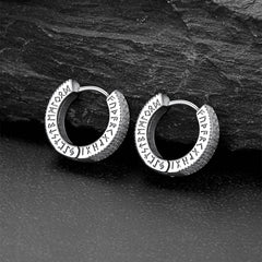 Sterling Silber Cubic Zirkon Huggie Creolen mit Wikinger-Runen für Herren
