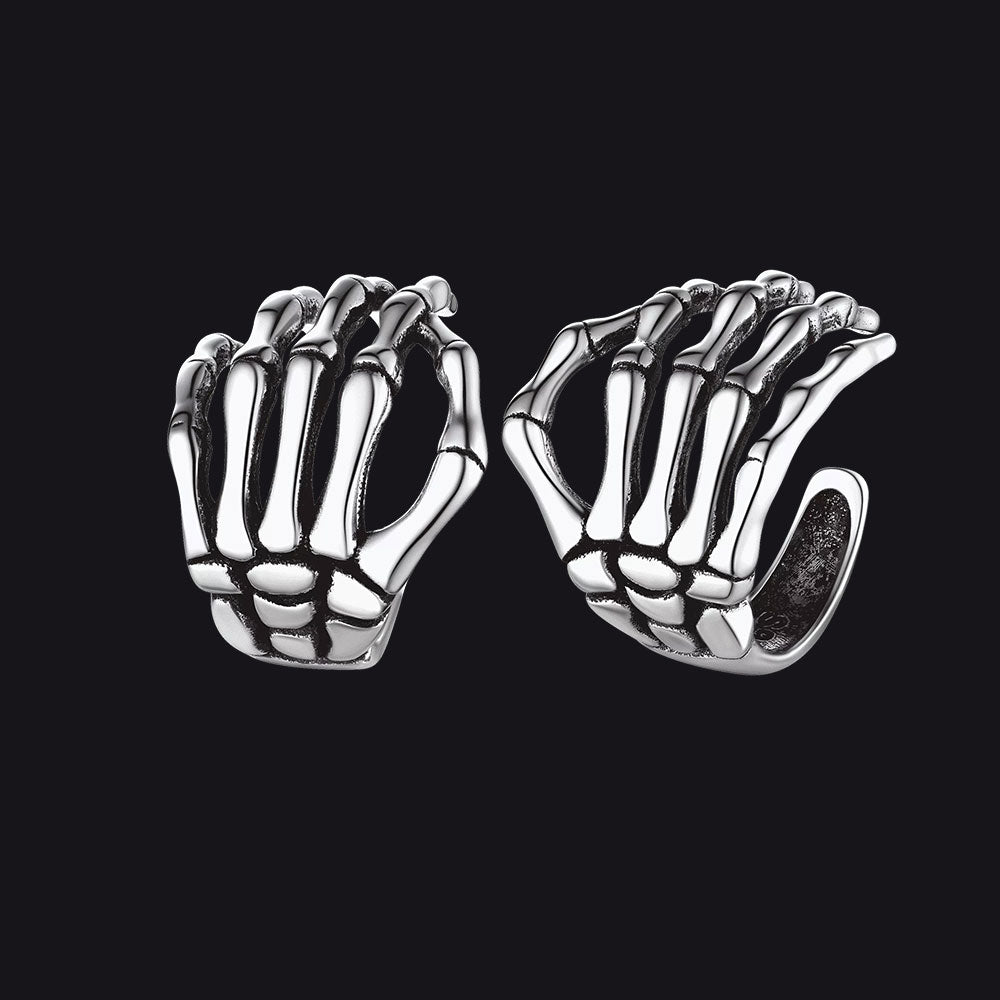 Sterling Silber Totenkopf Skelett Hand Ohr Manschette Nom-piercing Ohrringe