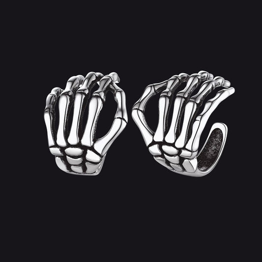 Sterling Silber Totenkopf Skelett Hand Ohr Manschette Nom-piercing Ohrringe