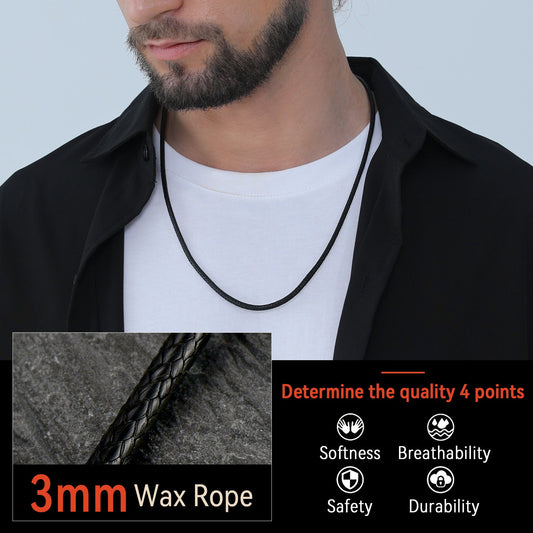 Geflochtenes Lederkordel-Kettenseil-Halsketten- und Armband-Set für Herren