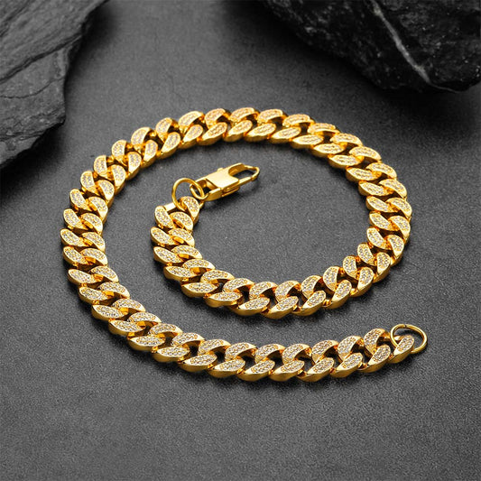 Colar de corrente cubana com elos de ouro 18K com gelo de 14 mm