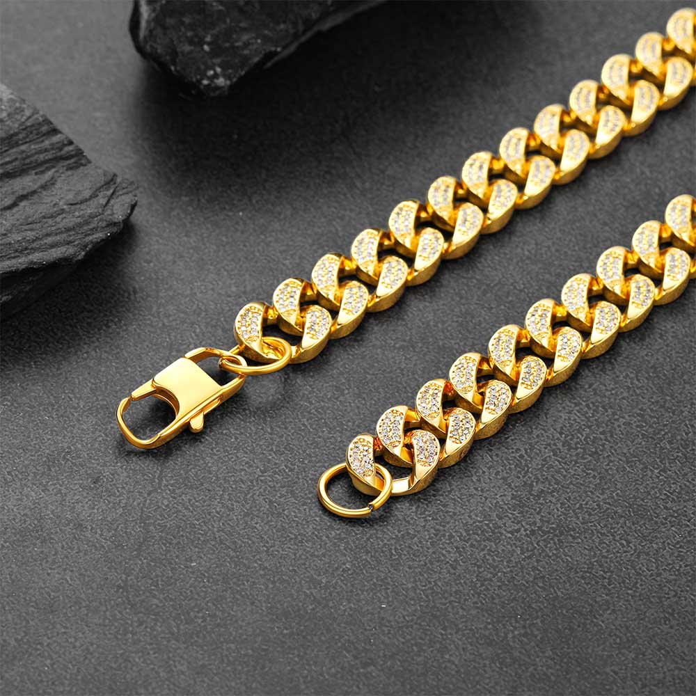 14MM Iced 18K Gold Cuban Link Chain Necklace for Men