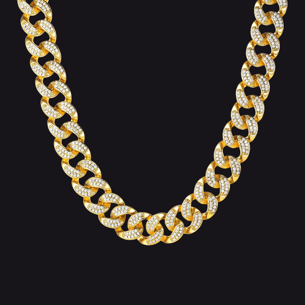 Colar de corrente cubana com elos de ouro 18K com gelo de 14 mm