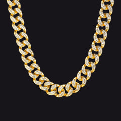 Colar de corrente cubana com elos de ouro 18K com gelo de 14 mm