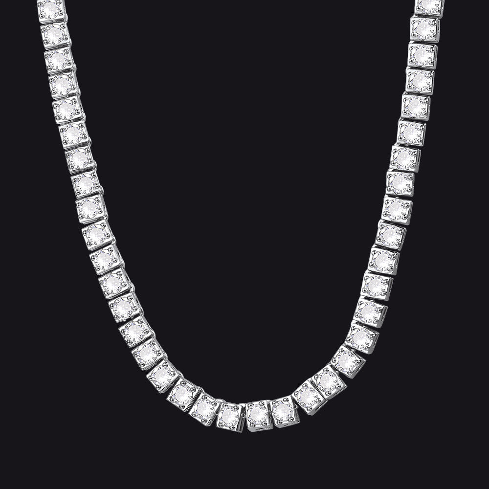 Colar de corrente de tênis com corte princesa de 4 mm e pedras CZ para mulheres