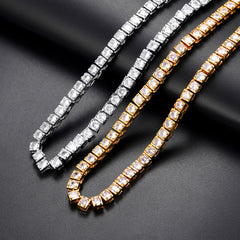 Colar de corrente de tênis com corte princesa de 4 mm e pedras CZ para mulheres