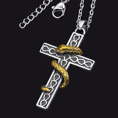 Colar Gótico Masculino com Cruz de Cobra em Aço Inoxidável