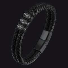 Pulseira de couro trançado com nome personalizado e contas personalizadas