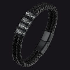 Pulseira de couro trançado com nome personalizado e contas personalizadas