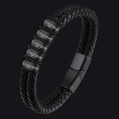 Pulseira de couro trançado com nome personalizado e contas personalizadas