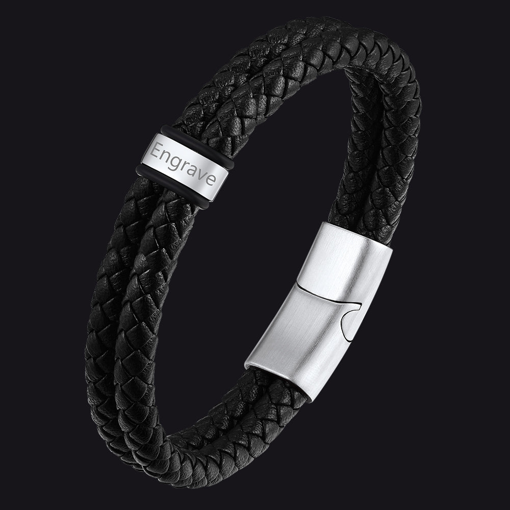 Pulseira de couro trançado com nome personalizado e contas personalizadas