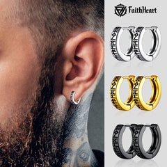 Norse Viking Runes Dangle Hoop Earrings For Men