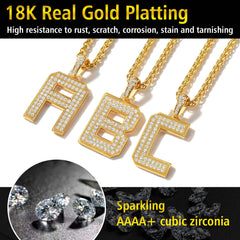 Gold Number Initial Chain Necklace with Cubic Zirconia for Men Women