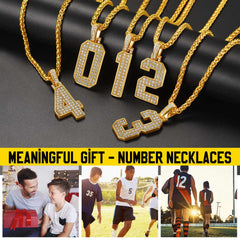 Gold Number Initial Chain Necklace with Cubic Zirconia for Men Women