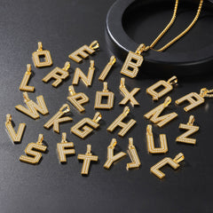 Gold Number Initial Chain Necklace with Cubic Zirconia for Men Women