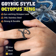 Anel Biker Punk com Três Tentáculos de Polvo para Homens