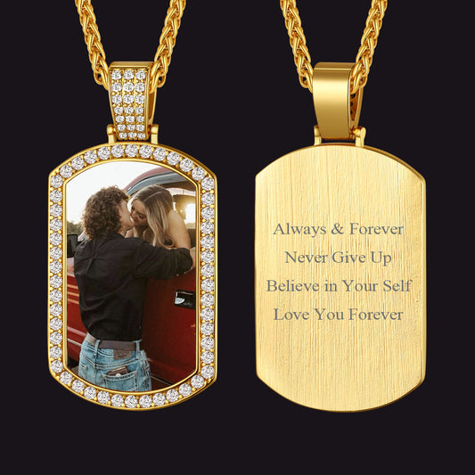 Personalisierte Zirkonia Dog Tag Halskette Bild Männer Frauen