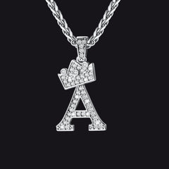 Sparkly Bling Cubic Zirconia Initial Letther Necklace for Men