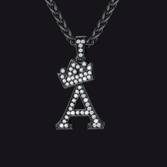 Sparkly Bling Cubic Zirconia Initial Letther Necklace for Men