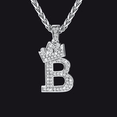 Sparkly Bling Cubic Zirconia Initial Letther Necklace for Men