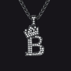 Sparkly Bling Cubic Zirconia Initial Letther Necklace for Men