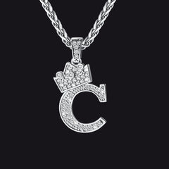 Sparkly Bling Cubic Zirconia Initial Letther Necklace for Men