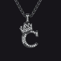 Sparkly Bling Cubic Zirconia Initial Letther Necklace for Men