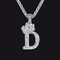 Sparkly Bling Cubic Zirconia Initial Letther Necklace for Men
