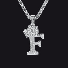 Sparkly Bling Cubic Zirconia Initial Letther Necklace for Men