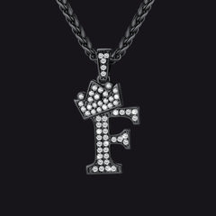 Sparkly Bling Cubic Zirconia Initial Letther Necklace for Men