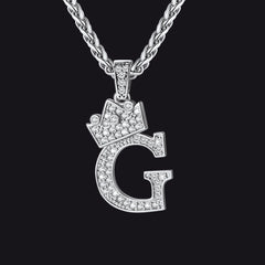 Sparkly Bling Cubic Zirconia Initial Letther Necklace for Men