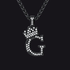 Sparkly Bling Cubic Zirconia Initial Letther Necklace for Men