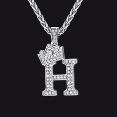 Sparkly Bling Cubic Zirconia Initial Letther Necklace for Men