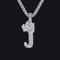 Sparkly Bling Cubic Zirconia Initial Letther Necklace for Men
