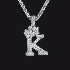 Sparkly Bling Cubic Zirconia Initial Letther Necklace for Men