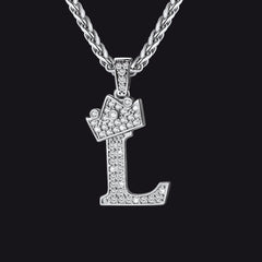 Sparkly Bling Cubic Zirconia Initial Letther Necklace for Men