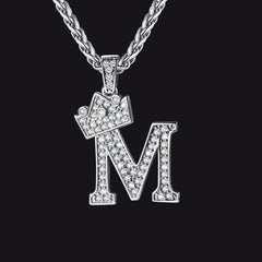Sparkly Bling Cubic Zirconia Initial Letther Necklace for Men
