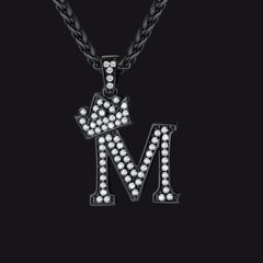 Sparkly Bling Cubic Zirconia Initial Letther Necklace for Men