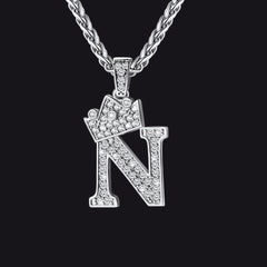 Sparkly Bling Cubic Zirconia Initial Letther Necklace for Men