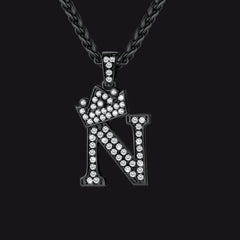 Sparkly Bling Cubic Zirconia Initial Letther Necklace for Men