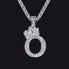Sparkly Bling Cubic Zirconia Initial Letther Necklace for Men