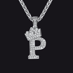 Sparkly Bling Cubic Zirconia Initial Letther Necklace for Men