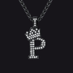 Sparkly Bling Cubic Zirconia Initial Letther Necklace for Men