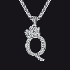 Sparkly Bling Cubic Zirconia Initial Letther Necklace for Men