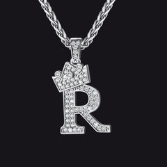 Sparkly Bling Cubic Zirconia Initial Letther Necklace for Men