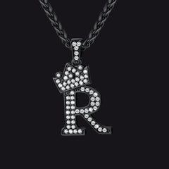 Sparkly Bling Cubic Zirconia Initial Letther Necklace for Men