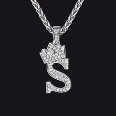 Sparkly Bling Cubic Zirconia Initial Letther Necklace for Men