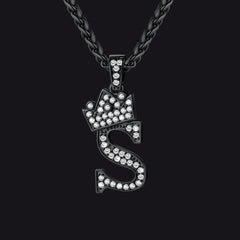 Sparkly Bling Cubic Zirconia Initial Letther Necklace for Men